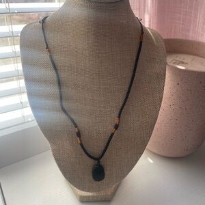 Adjustable  Cord Necklace with Gold Accents and stone Pendant